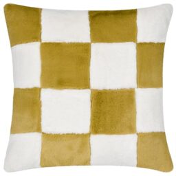 furn. Heya Home Cozee Check Faux Fur Cushion Cover – Ultra-Soft Checkerboard Design (Olive – 50 x 50 cm, Pack of 1)