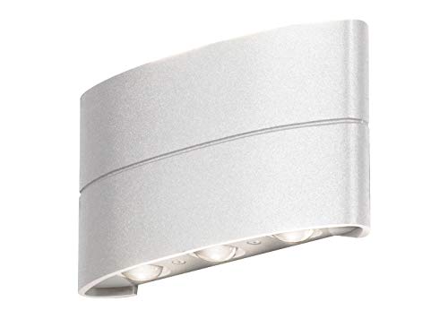 Konstsmide Outdoor Wall Light Mains Powered/Chieri Modern Up Down/LED High Power 6 x 1 W Lamp/Clear Glass/Aluminium/IP54/Outside Light White