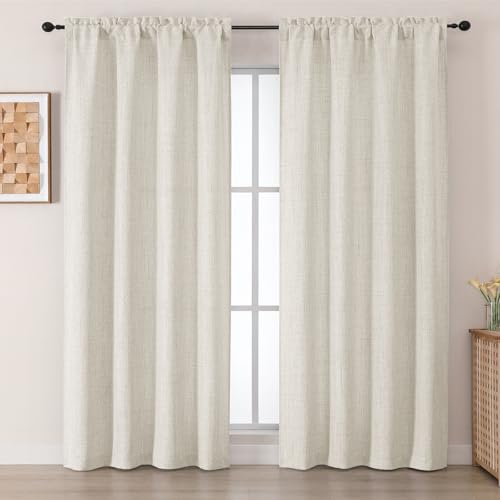 "Chyhomenyc Natural Curtains 84 Inches Long 2 Panels Set, Light Filtering Faux Linen Textured Curtains for Living Room, Soft Airy Farmhouse Rod Pocket Curtain for Bedroom, Each 50"" Wx84 L, 2PCS"