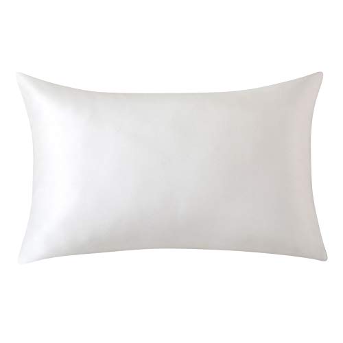 SLPBABY 100% Natural Pure Silk Pillowcase for Hair and Skin, Both Side 19 Momme Silk, Luxury Smooth Satin Pillowcase Cover with Hidden Zipper (Standard, Ivory)