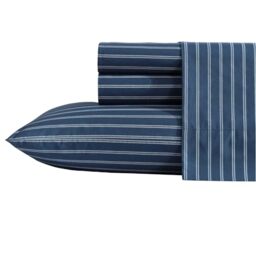 Nautica - Twin XL Sheets, Premium Cotton Percale Bedding Set, Striped Bedding Set, Oeko-Tex Certified (Richmond Stripe Blue, Twin XL)