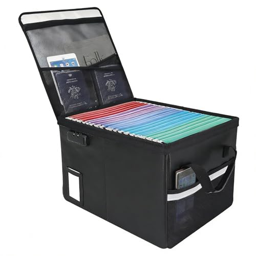 Ehoehu Upgraded 5200??F Fireproof Document File Organizer Box, Fireproof Storage Filing Cabinet with Lock, Portable Office Safe Box for Hanging Letter/Legal Folder 16.1 x 12.9 x 11in (Black)