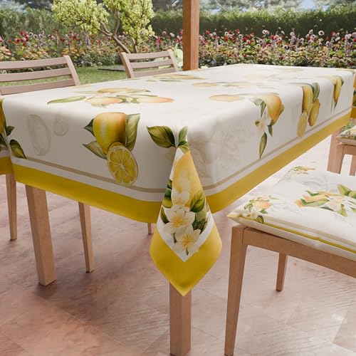 PETTI Artigiani Italiani - Stain Resistant Tablecloth Square 140x140 cm 4 Seats, Wipe Clean Microfibre Kitchen Table Cover, Lemon 02 Design Lemons, 100% Made in Italy