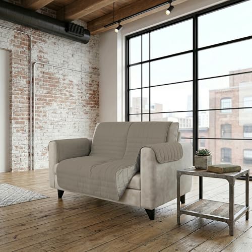 Italian Bed Linen Two-tone microfibre sofa cover TRENDY, Taupe/Cream, 2 Seater