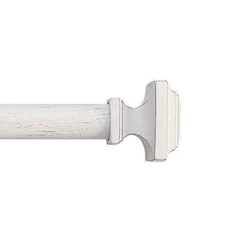 MODE Farmhouse Collection Single Curtain Rod Set with Cottage Square Finials - 72 to 144 in, White