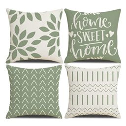 Homefeelzydys Cushion Covers,Cushion Covers 50 x 50 set of 4 New Green Square Throw Pillow Case cushion covers 20x20 4Pack For Outdoor Patio Garden Blench Living Room Sofa Farmhouse Decor