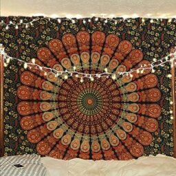 Bless International Handmade Indian hippie Bohemian Psychedelic Peacock Mandala Wall hanging College Dorm Beach Throws Table Cloth Bedding Tapestry (Golden Green, Medium(54x60Inches)(137x152cms))