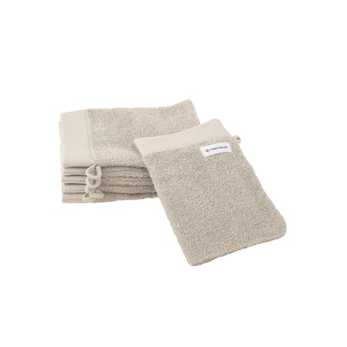 Herding Tom Tailor Wash Mitts Set of 6 16 x 21 cm 100% Cotton Terry Cloth with Hanger and Label with Logo, Colour Bath Towel Beige (Sunny Sand)