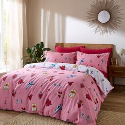 Their Nibs Mon Coeur Cotton Reversible Double Duvet Cover Set with Pillowcases Pink