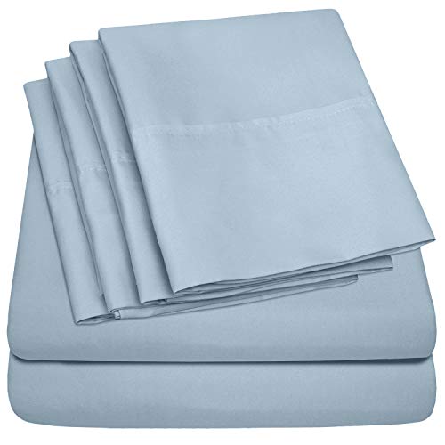 Twin XL Size Bed Sheets - 4 Piece 1500 Supreme Collection Fine Brushed Microfiber Deep Pocket Twin X-Large Sheet Set Bedding - 1 EXTRA PILLOW CASES, GREAT VALUE, Twin XL, Misty Blue
