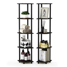 Furinno TURN-N-TUBE Corner Shelf Set of 2, 5-Tier Corner Bookshelf, Open Storage Shelves, for Organization and Storage, Living Room, Home Office, Garage, Espresso