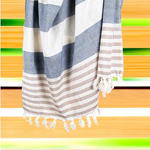 Ruggeri Maxi Beach Towel Fouta 100% Cotton - Lightweight and Compact Multi-Purpose Beach Towel - Beach, Pool and Travel Towel - High Absorbency, Quick Drying (Blue, 170 x 170 cm)