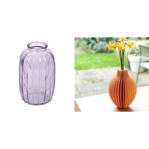 Talking Tables Lilac Glass Bud Vase for flowers, s & Talking Tables Honeycomb Paper Vase with Glass Via Table Decor Bundle