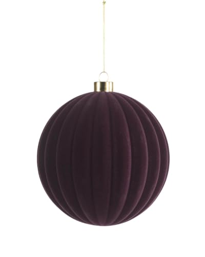 Purple Ribbed Velvet Christmas Bauble 15 cm, Extra Large Tree Ornament