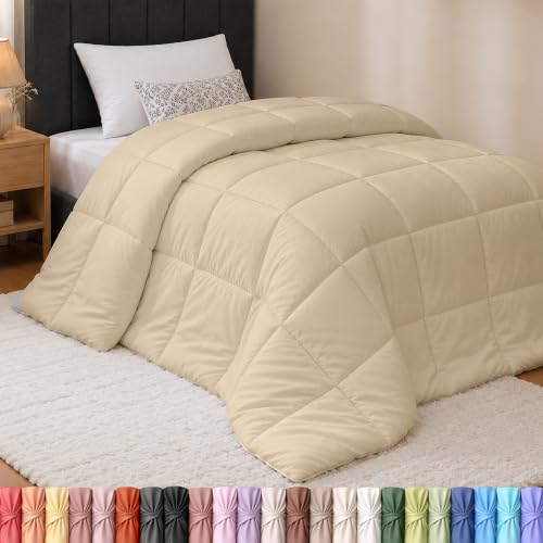 Utopia Bedding AOKEY Comforter Duvet Insert - Quilted Comforter with Corner Tabs - Box Stitched Down Alternative Comforter (Twin, Beige)