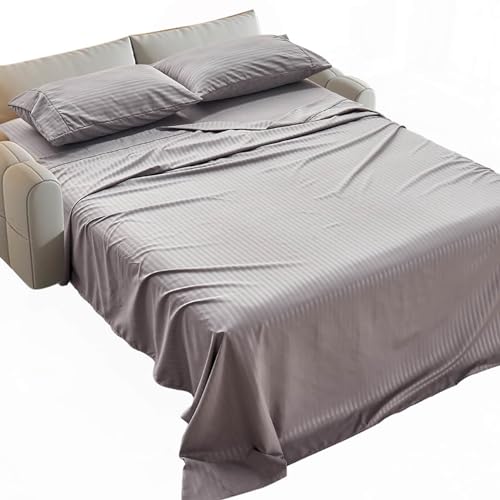 "Kingnex Striped Sofa Bed Sheets Queen for Sleeper Sofa Bed Soft Double Brushed 4 Piece Bedding Pillowcase Set (60""x74""x6"") Grey"