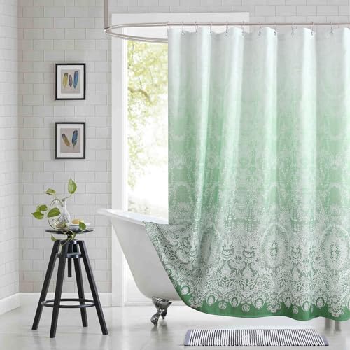 "BESTRIPES Chantilly Lace Shower Curtain - Heavyweight Polyester, Grass Green to White Ombre Design, 72"" W x 72"" H"