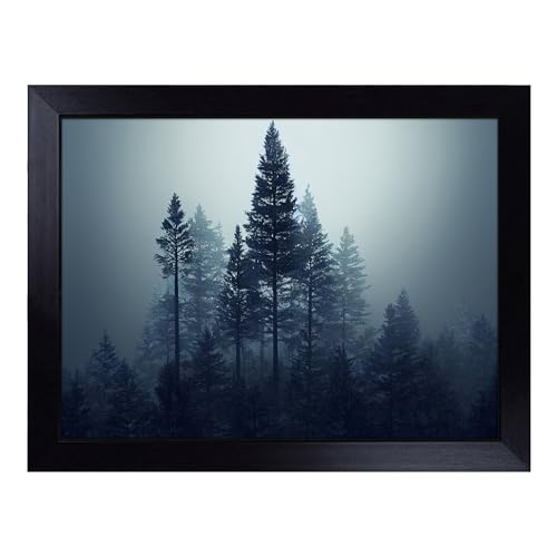 Lap Tray with Bean Bag Cushion, Tantalizing Pine Tree Forest - Handmade in the UK, Raised Wooden Edge, Padded Cushion, Heat-Resistant Wipe-Clean Surface, for Meals, Laptops and Crafts