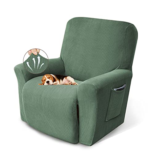 KEKUOU Recliner Chair Covers Lazy Boy Recliner Covers Stretch Couch Cover Slipcovers 1 Piece Furniture Protector with Elastic Bottom for Dog,Kids.(Recliner, Greyish Green)