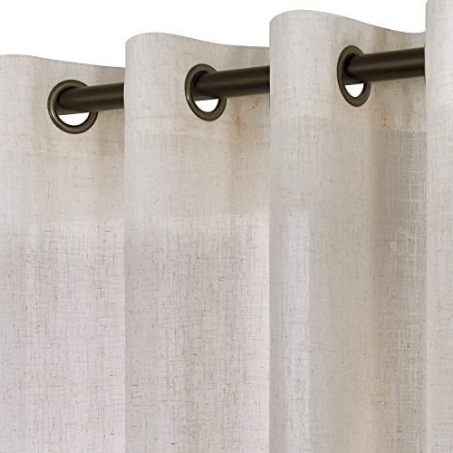 KOUFALL Tan Beige Bronze Grommet Linen Blend Sheer Curtains 52x90 Inches Long