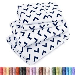"Utopia Bedding Queen Sheet Set, Soft Microfiber 4 Piece Bed Sheets with 15"" Deep Pocket - Easy Care Brushed Microfiber (Arrows - Navy)"