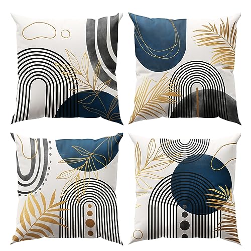 DZGlobal Grey and Blue Throw Pillows Boho Pillow Covers 20x20 Abstract Geometric Pillow Covers Mid Century Modern Decor for Sofa Bed Living Room Couch Set of 4