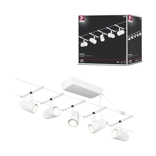 Paulmann 94467 CorDuo Cable System – Basic Lighting Set Cup DC, Max 5 x 10 Watt Extendable Matt White Plastic GU5.3 Wire Cable System Without Bulbs