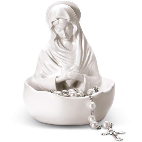 "Lineshading Our Lady of Grace Statue Virgin Mary Keepsake Rosary Holder, 5"" Blessed Mother Statues, Resin Relic, Catholic Gifts for Women Religious Home Decor"