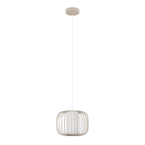 Eglo Pendant Lighting Terrarosa, Ceiling Light Fitting for Dining Room, Hanging lamp Made of Sand Coloured Metal and White Fabric, E27 Socket, Ø 11”