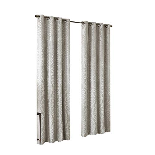 Sun Smart Mirage 100% Total Blackout Single Window Curtain, Knitted Jacquard Damask Room Darkening Curtain Panel with Grommet Top, 50 x 84 in, Silver