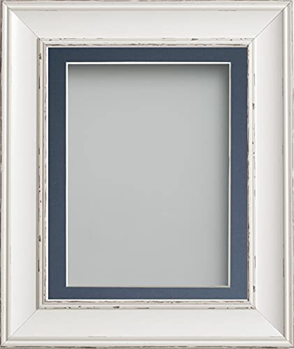 Frame Company Brooke Antique White Photo Frame, Blue Mount, 10x8 for 6x4 inch, fitted with perspex