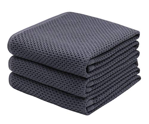 Mia'sDream Cotton Hand Towels,13???x28???, 3 Pack, Grey Towels Set - Soft and Absorbent, Waffle Weave, Multi-Purpose Hand Towels for Bathroom,Kitchen,Gym - Cotton Dish Towels For Kitchen Drying