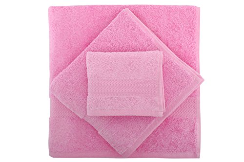 Hobby Foutastic Luxurious Pink Towel Set (3 Pieces) - 100% Cotton, 500 g/m² - Includes Wash Towel (30 x 50 cm), Hand Towel (50 x 90 cm), Bath Towel (70 x 140 cm) - Machine Washable, Gift Box Included
