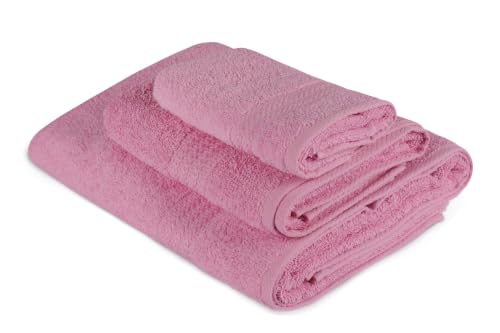 Hobby Foutastic Luxurious Pink Towel Set (3 Pieces) - 100% Cotton, 500 g/m² - Includes Wash Towel (30 x 50 cm), Hand Towel (50 x 90 cm), Bath Towel (70 x 140 cm) - Machine Washable, Gift Box Included