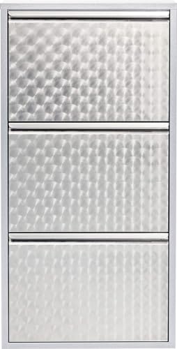 Kare Design Shoe cabinet Caruso, Silver, 103x50x14 cm, Metal, with 3 flaps, Shoe storage for 6 pairs of shoes, narrow, space-saving, tall, Shoe rack, Entryway