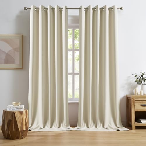 DUALIFE Cream Beige Grommet Room Darkening Curtains 60 x 96 Inches, 2 Panels