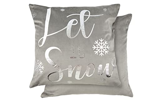Emma Barclay Let it Snow - Soft Plush Velvet Cushion Cover with Foil Print in Silver - 17x17 (43x43cm)
