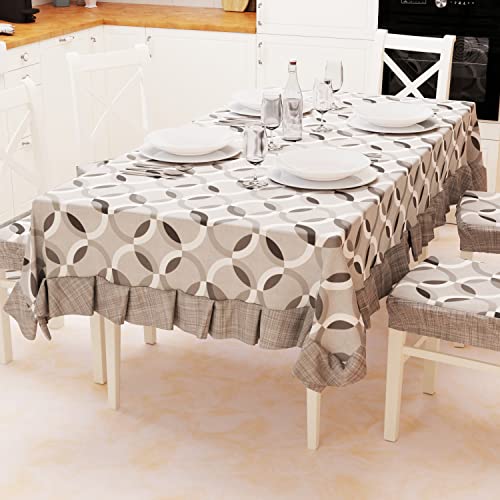 PETTI Artigiani Italiani - Tablecloth, Plastic Table Cover with Ruffles, Table Cover, Waterproof Outdoor Table Cover in Cotton Grey Circle Design X6 Seats (140 x 180 cm) 100% Made in Italy