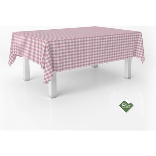 ECOMMERC3 - Stain Resistant Vichy Tablecloth for Rectangular Table Size 220 x 140 cm - Vichy Tablecloth Extra Soft and Waterproof Touch Pink