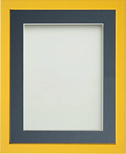 Frame Company Jellybean Range Mustard Yellow Wooden 14x11 inch Picture Photo Frame with Blue Mount for Image 10x7 inch * Choice of Colours & Sizes* Fitted with Perspex