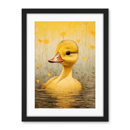 Artery8 Yellow Duckling Kids Bedroom Baby Nursery Calm Elegant Artwork Framed Wall Art Print 18X24 Inch