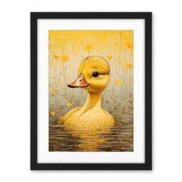Artery8 Yellow Duckling Kids Bedroom Baby Nursery Calm Elegant Artwork Framed Wall Art Print 18X24 Inch