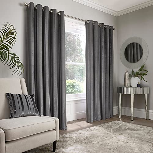 "Appletree Boutique - Conrad - Jacquard Pair of Eyelet Curtains - 66"" Width x 90"" Drop (168 x 229cm) in Slate"