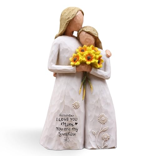 "AUMELO Mom Birthday Gifts from Daughter, Gifts for Mom, Hand-Painted Mother Daughter Figurine Holding Sunflowers, 5.7"" Resin Keepsake for Mothers Day, Christmas, Mother of the Bride(White)"