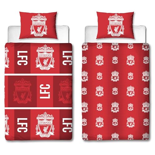 Liverpool FC Official Single Duvet Cover Set, Crunch Design - Red Reversible 2 Sided Football Bedding Cover - Official Merchandise Including Matching Pillow Case - Polycotton