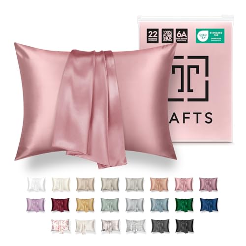TAFTS Silk Pillowcase 22 Momme 100% Pure Mulberry Silk Pillowcase for Hair and Skin, Hypoallergenic, Both Sides Grade 6A Long Fiber Natural Silk Pillow Case, Enveloped, King, Misty Rose Pink