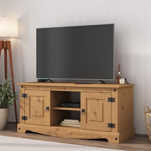 Mews Corona TV Stand Flat Screen Entertainment Unit Solid Pine 2 Door Television Cabinet Mexican Waxed