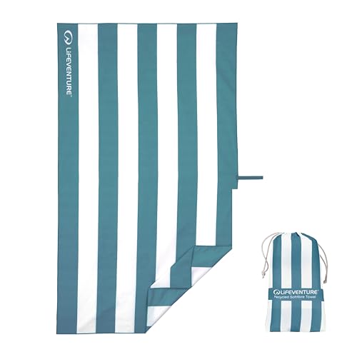Lifeventure Quick Dry Beach Towel - Sand Free, Lightweight & Compact Microfibre Travel Towel with Carry Bag - Anti-Odour, 100% Recycled - Large 150x90cm, Blue Stripe
