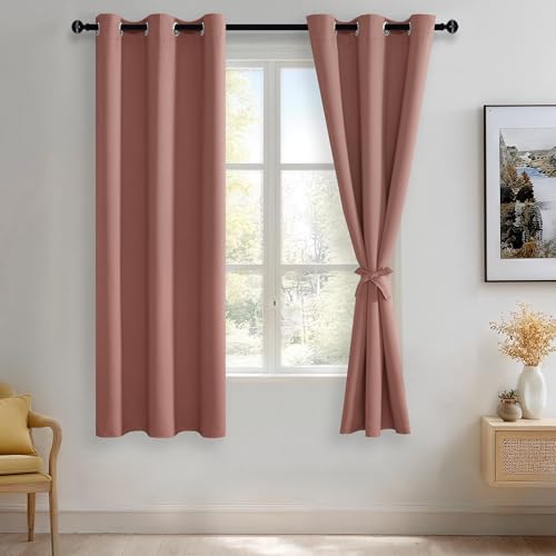 JIUZHEN Dried Rose Blackout Curtains with Tiebacks Thermal Insulated, Light Blocking and Noise Reducing Grommet Curtains for and Living Room, Set of 2 Window Curtain Panels, 42 x 63 Inch Length
