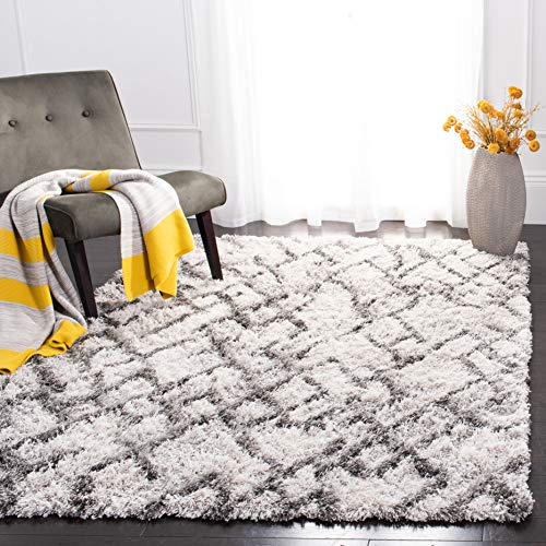 SAFAVIEH Shag Rug for Living Room, Dining Room, Bedroom - Horizon Shag Collection, Short Pile, in Grey and Ivory, 91 X 152 cm